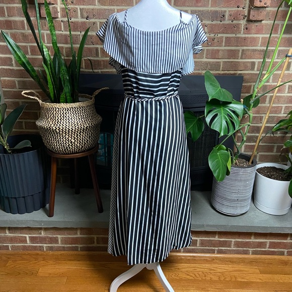 Striped Off-The-Shoulder Midi Wrap Dress, Size M - Picture 5 of 14